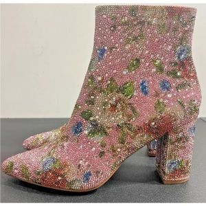 Betsey Johnson Floral Rhinestone Booties - NWT